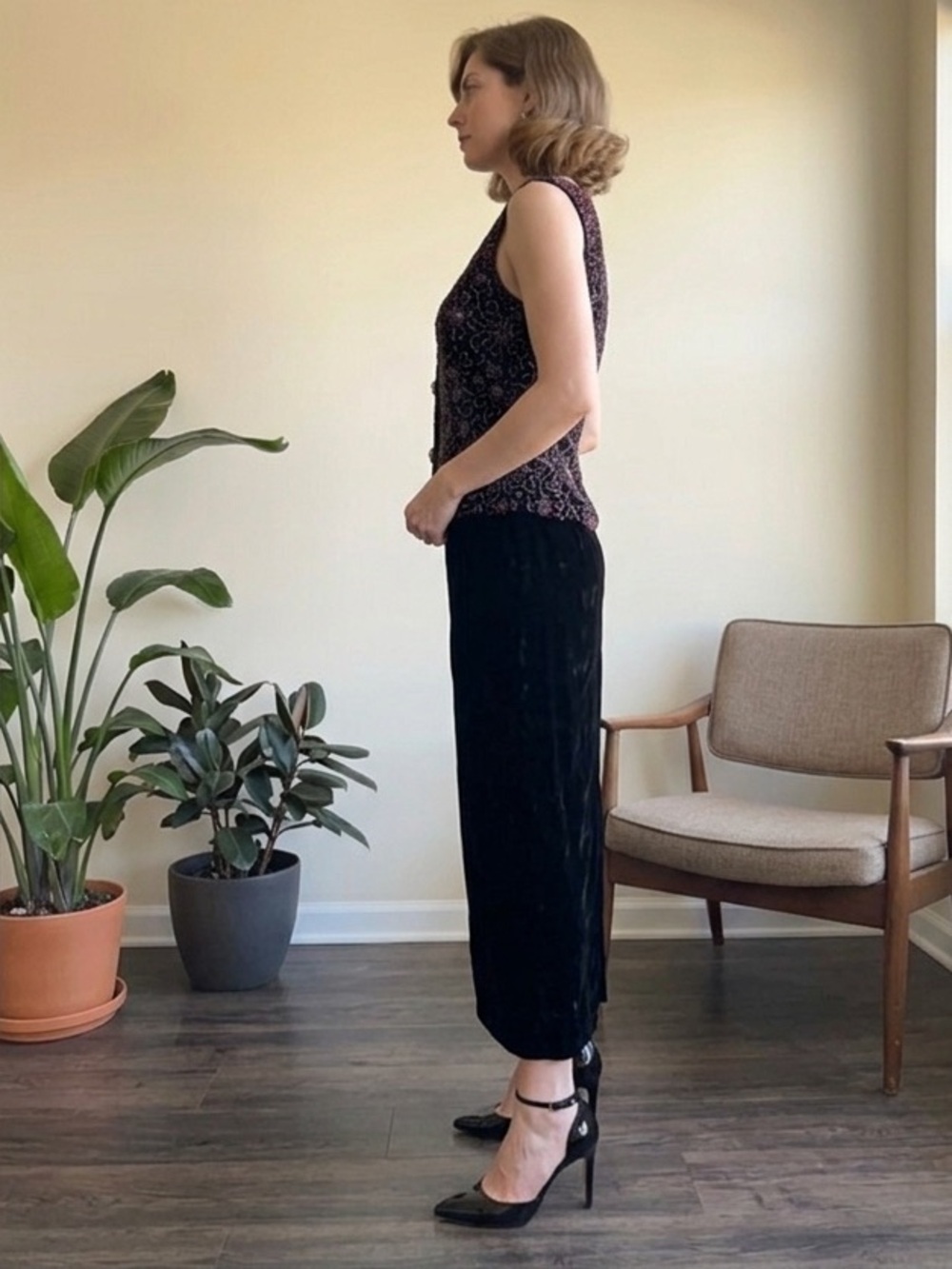Vintage Scott McClintock Beaded Velvet Maxi Gown | 90s Grunge Formal Dress 10 - Picture 2 of 12